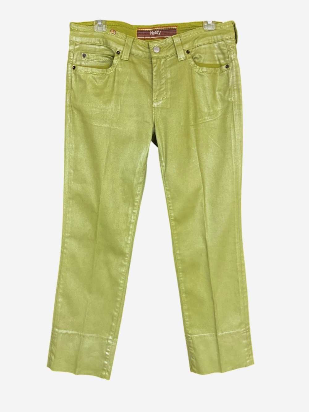 Notify Green Metallic Coated Cropped Mid Rise Jeans Size 31 Italy